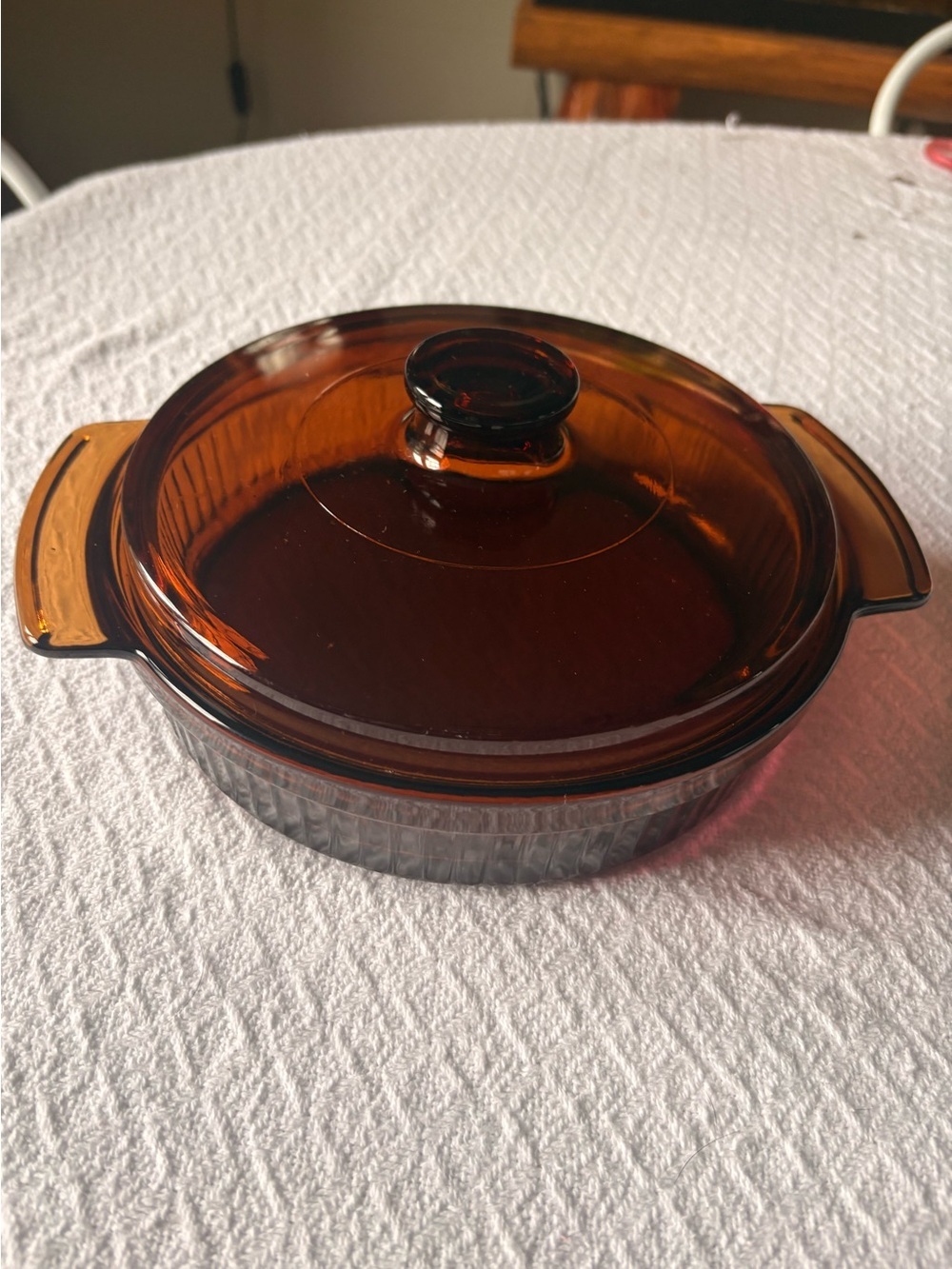 Vintage Anchor Hocking Fire King Amber Glass Covered Casserole Dish 1 Quart Lid